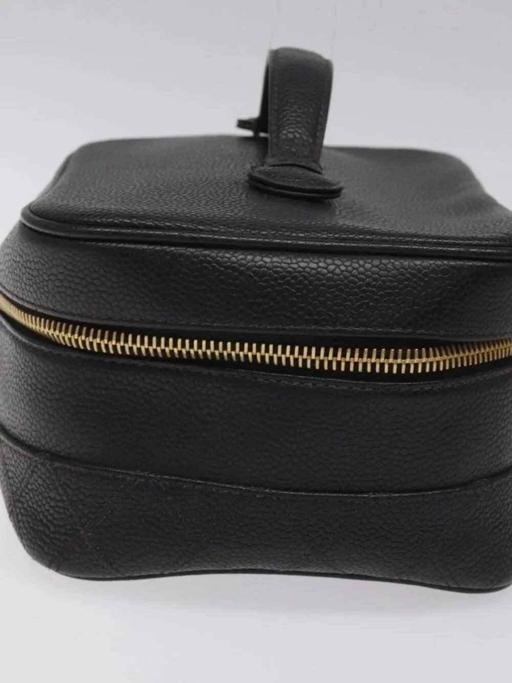 CHANEL Bicolore Vanity Hand Bag Grained Calf Skin Black CC Auth yb789